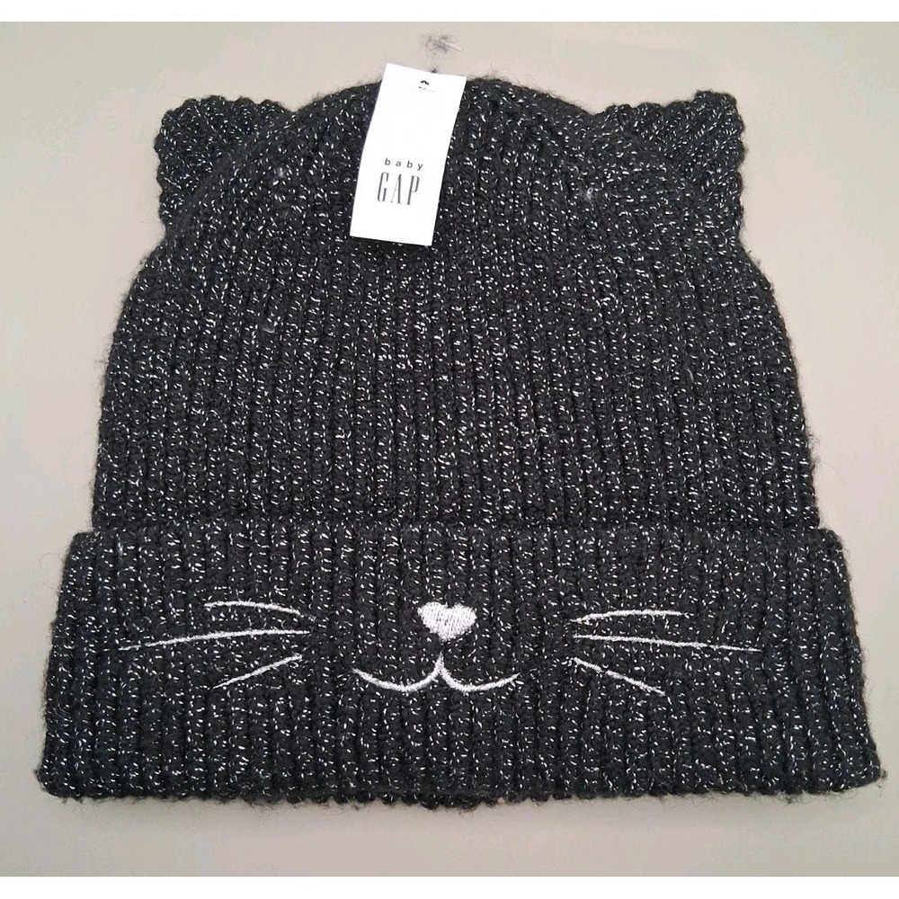 Baby Gap Black Cat w/ Silver Glitter Fall/Halloween/Winter Hat 6-12 Months NWT